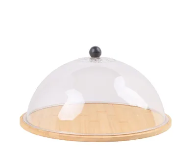 Produktbild von Käseglocke Bambus mit Abdeckhaube rund Käseplatte Servierbrett 36 cm