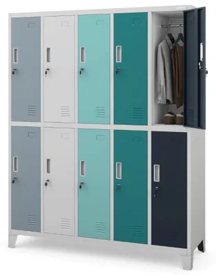 Produktbild von Umkleideschrank Spind BARTEK 10 Abteile Etikettenhalter Lüftungsschlitze | Umkleidespind Schließfachschrank Garderobenspind 172x136x45cm Mehrfarbig