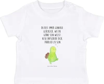 Produktbild von Mr. & Mrs. Panda Babyshirt Schildkröte Pfeifen 6. - 12. Monat - Weiß - Geschenk, Organic Baby Shirt,  T-Shirt, Depression, Kinder, Kleinkind, Lebensfreude, Motivation