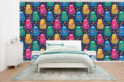 Obrázek produktu pro MuchoWow® Fototapety do obývacího pokoje nebo ložnice tapety vinylové motivy tapety Kočka - duha - květiny 395x220cm