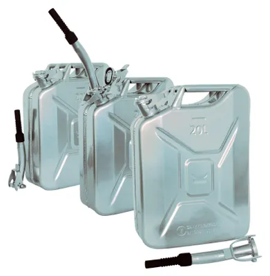 Produktbild von 3x Metallkanister silber 20 Liter inkl. Ausgießer Benzin Diesel
