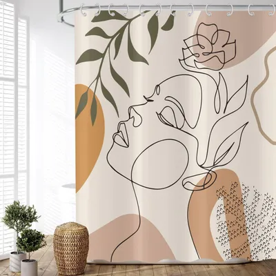 Produktbild von Duschvorhang Boho-Stil 120 x 200 cm Abstraktes Mädchen Blumen Grüne Blätter Polyester Wasserdicht Badewanne 8 Haken Duschvorhang 120x200