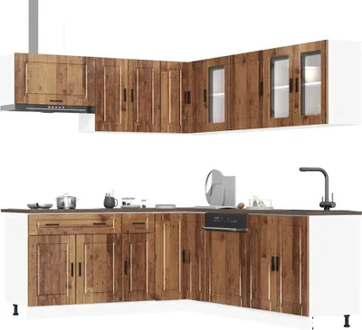 Immagine prodotto di set di 11 pezzi di mobili da cucina Porto in legno ingegnerizzato effetto legno di recupero
