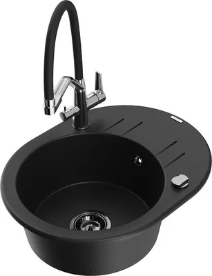 Produktbild von Mexen Kevin 1-Becken-Granitspüle mit Mischbatterie Duo, Schwarz - 6517-77-671701-07-B