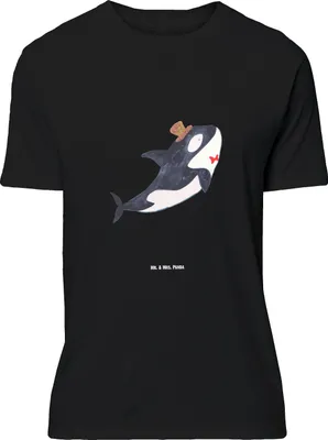 Produktbild von Mr. & Mrs. Panda Größe M T-Shirt Orca Zylinder - Schwarz - Geschenk, Geburtstag, Glitzer, Herren, mit Spruch, Shirt, Konfetti, Fest, Tshirt, Meer, Narwal