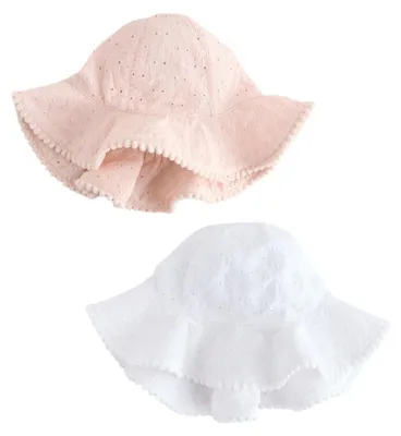 Productafbeelding van NEXT zomerhoedjes voor baby meisjes, met geborduurde details, 2-pack, roze en wit, maat 40