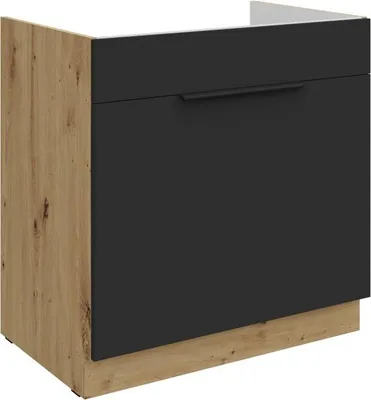 Produktbild von Spülenunterschrank LUNARA – Breite 80 cm, Schwarz/Eiche Artisan