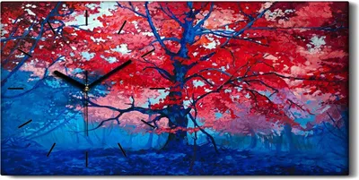 Produktbild von Dekor Leinwand Uhr Wandbilder 60x30 Landschaft Herbst Baum Wald Malerei - schwarze Hände