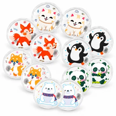 Produktbild von Handwärmer Wiederverwendbare Kinder 12er Set, Tiere, 10 cm, Taschenwärmer mit Metallplättchen, 6 Tiermotive, Wärmekissen für Winter & Unterwegs