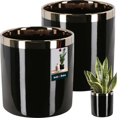 Obrázok produktu pre KOTARBAU® Sada 2 kvetináčov Black & Gold Moon Výška 13 cm ⌀ 13 cm kvetináč veľké keramické glazované kvetináče pre izbové rastliny Kvetináč do obývačky