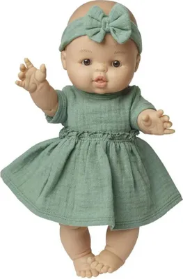 Produktbild von Mädchen Babypuppe mit Biokleid, salbeigrün, 34 cm