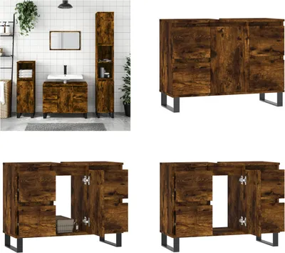 Produktbild von vidaXL Badschrank Räuchereiche 80x33x60 cm Holzwerkstoff - Badezimmerschrank - Badezimmerschränke - Schrank - Schrank Bad