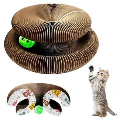 Produktbild von Faltbarer Kratzbaum für Katzen aus Karton mit Spielzeug – Interaktives Spielzeug