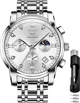 Produktbild von Herrenuhren mit Edelstahlarmband Quarz Uhr Männer mit Diamant Datum Wasserdicht Leuchtende Klassische Elegantes Armbanduhr Geschenk