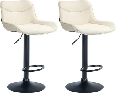 Produktbild von CLP 2er Set Barhocker Vonore Stoff höhenverstellbar und 360 Grad drehbar | Farbe creme Gestell Farbe schwarz