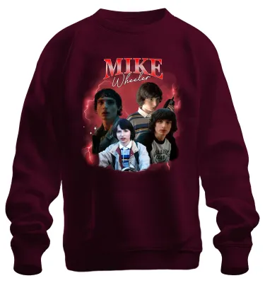 Imagen del producto de Sudadera uni de estilo retro de los años 80 y 90, con diseño de "Stranger Things", ideal como regalo para fans, con motivos de Hawkins. Color burdeos, talla L