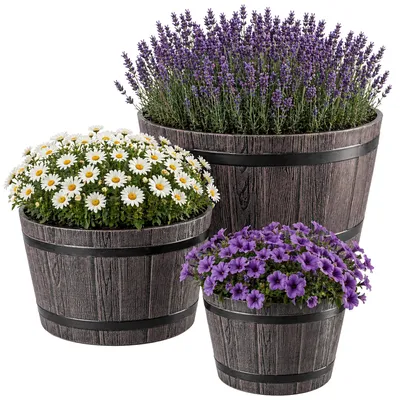 Immagine prodotto di KADAX Set di vasi da fiori Madeira, 30 cm + 40 cm + 50 cm, marrone scuro