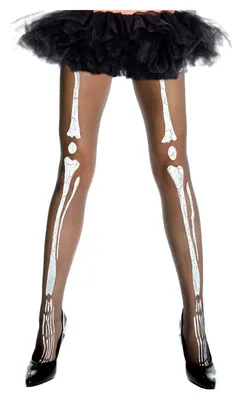Produktbild von Skelett Strumpfhose Schwarz – Damen Kostüm Strumpfhose mit Knochen Print beidseitig – One Size – für Gothic Fans & Halloween Liebhaber – Fasching Karneval Outfit