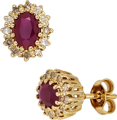 Produktbild von JOBO Ohrstecker 585 Gold Gelbgold 24 Diamanten 0,24ct. 2 Rubine rot Ohrringe