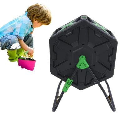 Image de Compostier, capacité de 58 litres, résistant aux UV, rotation à 360°, polypropylène durable, structure en acier