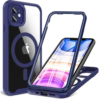 Productafbeelding van Beschermhoes voor iPhone 11 (6,1 inch) met schermbescherming, compatibel met MagSafe, 360° allround bescherming, schokbestendig, blauw