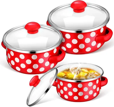 Produktbild von 3-teiliges Emaille-Suppentopf-Set mit Deckel und Griff