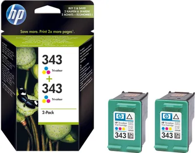 Produktbild von HP 343, Hohe (XL-) Ausbeute, Cyan, Magenta, Gelb, Tinte auf Pigmentbasis, 2 Stück(e), 330 Seiten, Multipack