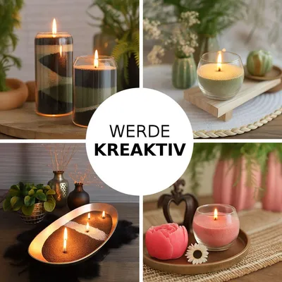 Produktbild von Kerzensand mit Duft 450g Wachsgranulat DIY Kerzen ohne Schmelzen Dochte inkl., Farbe:Sandelholz