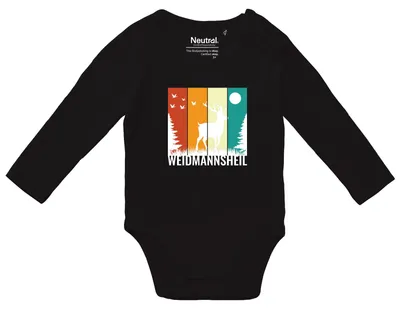 Produktbild von Huuraa Baby Body Weidmannsheil Hirsch Wald 74 Black  Baumwolle Fairtrade Langarmbody Geschenkidee