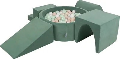Produktbild von KiddyMoon Spielplatz Velvet Aus Schaumstoff Mit Samt Rund Bällebad (200 Bälle) Ballgruben Für Babys Spielbad Hindernisläufen, Hergestellt In Der EU, Waldgrün: Pastellbeige/Weiß/Minze
