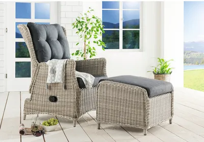 Zdjęcie produktu dla Zestaw balkonowy Destiny CASA RELAX fotel + podnóżek, polirattan, biel vintage