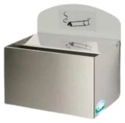Produktbild von Robuster Wandascher mit Hinweisschild | 0,8 Liter, HxBxT 12,5x20x12,5cm | Edelstahl