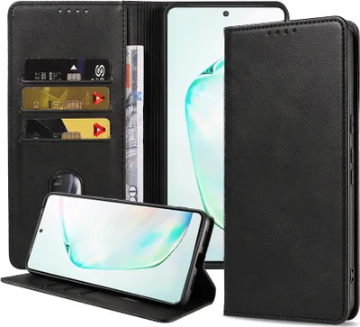 Immagine prodotto di Smartphonica Custodia per telefono adatta a Samsung Galaxy Note 10 Lite in ecopelle con chiusura magnetica e portacarte Custodia a libro con patta - Nero