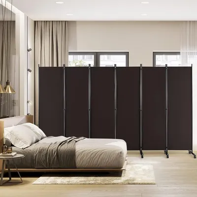 Produktbild von Paravent Raumteiler innen auf Rollen Trennwand Sichtschutz 6 teilig 334,5x172 cm Raumtrenner klappbar Spanische Wand freistehend mit Breiten Füssen Stellwand aus Stoff Privatschutz
