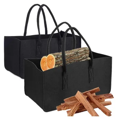 Zdjęcie produktu dla Dwie torby filcowe do transportu drewna kominkowego, składane, z uchwytami, wymiary: 50x25x25 cm