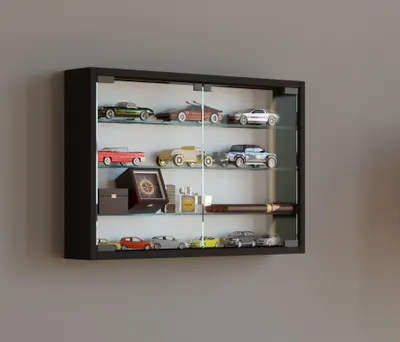 Produktbild von VCM Glasvitrine hängend | Vitrine Glas mit ESG-Sicherheitsglas | Maße ca H. 40 x B. 60 x T. 10 cm | Hängevitrine Glas | Modern und platzsparend | Glas Vitrinenschrank - Mandosa M
