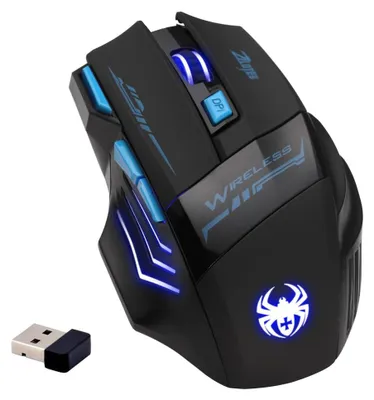 Obrázok produktu pre Bezdrôtová myš Zelotes, 4 nastaviteľné úrovne DPI, 7 tlačidiel, úspora energie, 2,4 GHz s USB prijímačom, LED podsvietenie, ergonomický dizajn, herná bezdrôtová myš pre PC, Mac, notebook, čierna