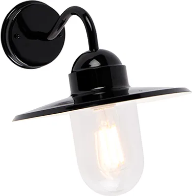 Produktbild von Qazqa Modern außen Wandleuchte, Außenlampe, Wandlampe für den Garten - Kansas - Schwarz, max. 60W, Geeignet für LED, 29.4cm, IP44, R