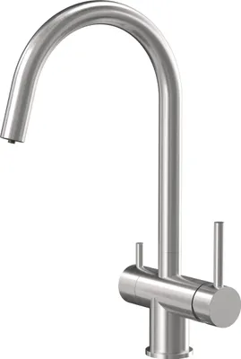 Immagine prodotto di Miscelatore da cucina QUADRON CAREN Miscelatore a tre vie 360°, colore: acciaio, altezza: 35 cm Miscelatore da cucina in acciaio inox, rubinetto da cucina