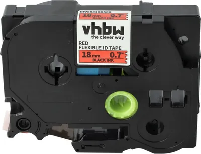 Produktbild von vhbw Schriftband-Kassette kompatibel mit Brother PT D600, D450, D450VP, D400VP Etiketten-Drucker 8m x 18mm Schwarz auf Rot, Flexibel, Laminiert