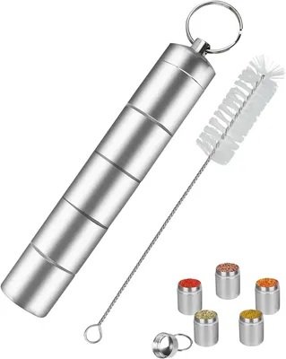 Image de Distributeur d'herbes aromatiques pour camping, 5-en-1, en aluminium, léger et compact, avec 5 compartiments, idéal pour les activités de plein air