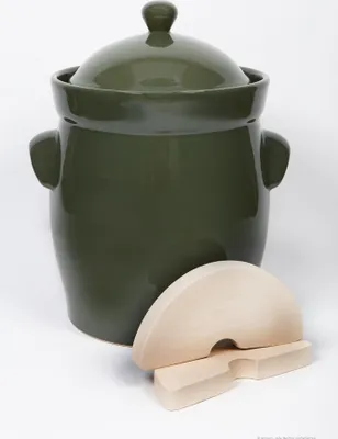 Produktbild von Original Bunzlauer Keramik Gärtopf grün 15 Liter inklusive Deckel und Stein zum fermentieren von Gemüse und Obst Einlegetopf Sauerkrauttopf Gurkentopf Fermentiertopf Rumtopf