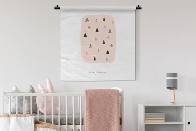 Produktbild von MuchoWow® Wandteppich Wandbehang Weihnachtsbäume - Weihnachtskugeln - Zitat 90x90 cm Tapisserie Dekoration Wandtuch - Wandaufhänger