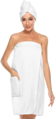 Obrázok produktu pre Saunový kilt pre ženy s elastickým pásom a sponami, biely, veľkosť S/M