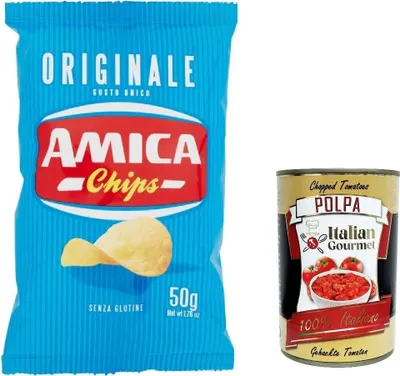 Produktbild von 24x Amica Chips Classica Originale Patatine Kartoffelchips gesalzen 50g Kartoffel +Italian Gourmet polpa 400g