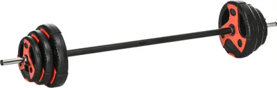 Produktbild von Langhantel-Set 20 kg, inkl. 6 Hantelscheiben, 2 x 5kg, 2 x 2,5kg, 2 x 1,25kg, rutschfeste Stange, schwarz+rot