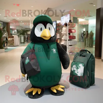 Produktbild von Waldgrüner REDBROKOLY Pinguin Maskottchen Kostüm charakter bekleidet mit einem Body und Tragetaschen