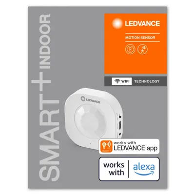 The image shows the packaging of a smart motion sensor.