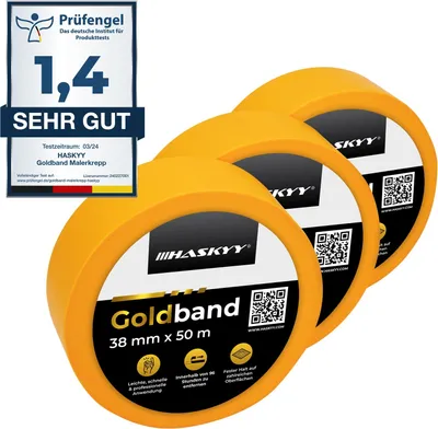 Produktbild von Goldband Malerband Kreppband 3x Malerkrepp 38mm x 50m Profi Klebeband Abdeckband