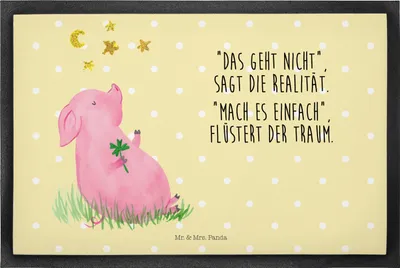 Produktbild von Mr. & Mrs. Panda Fußabtreter Schwein Glück 40 x 60 cm - Gelb Pastell - Geschenk, Sterne, Sauberlaufmatte, Gummimatte, fußmatte, Glücksbringer, Träume, Lustige Sprüche